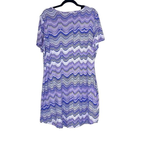 Just Be 2X Purple Abstract Wave Print Criss Cross Strappy Boho Mini Dress Beach - Picture 2 of 10